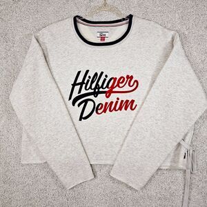 Tommy Hilfiger Denim‎ Sweatshirt w/Side Tie Crop Pullover Women's Size XL